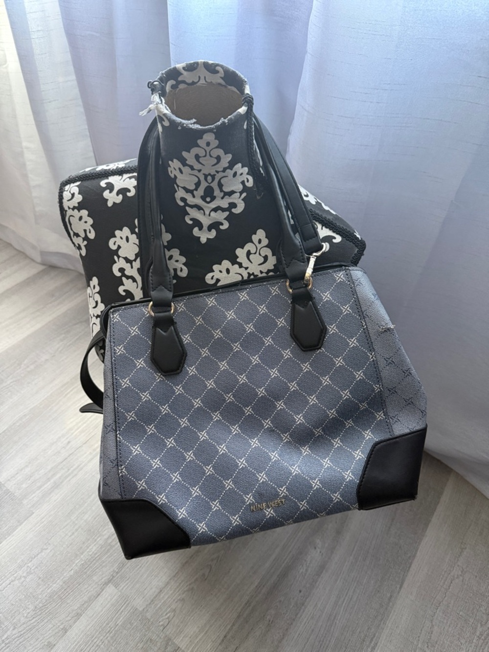 Nine West Blue and Black Patterned Satchel Shoulder Bag